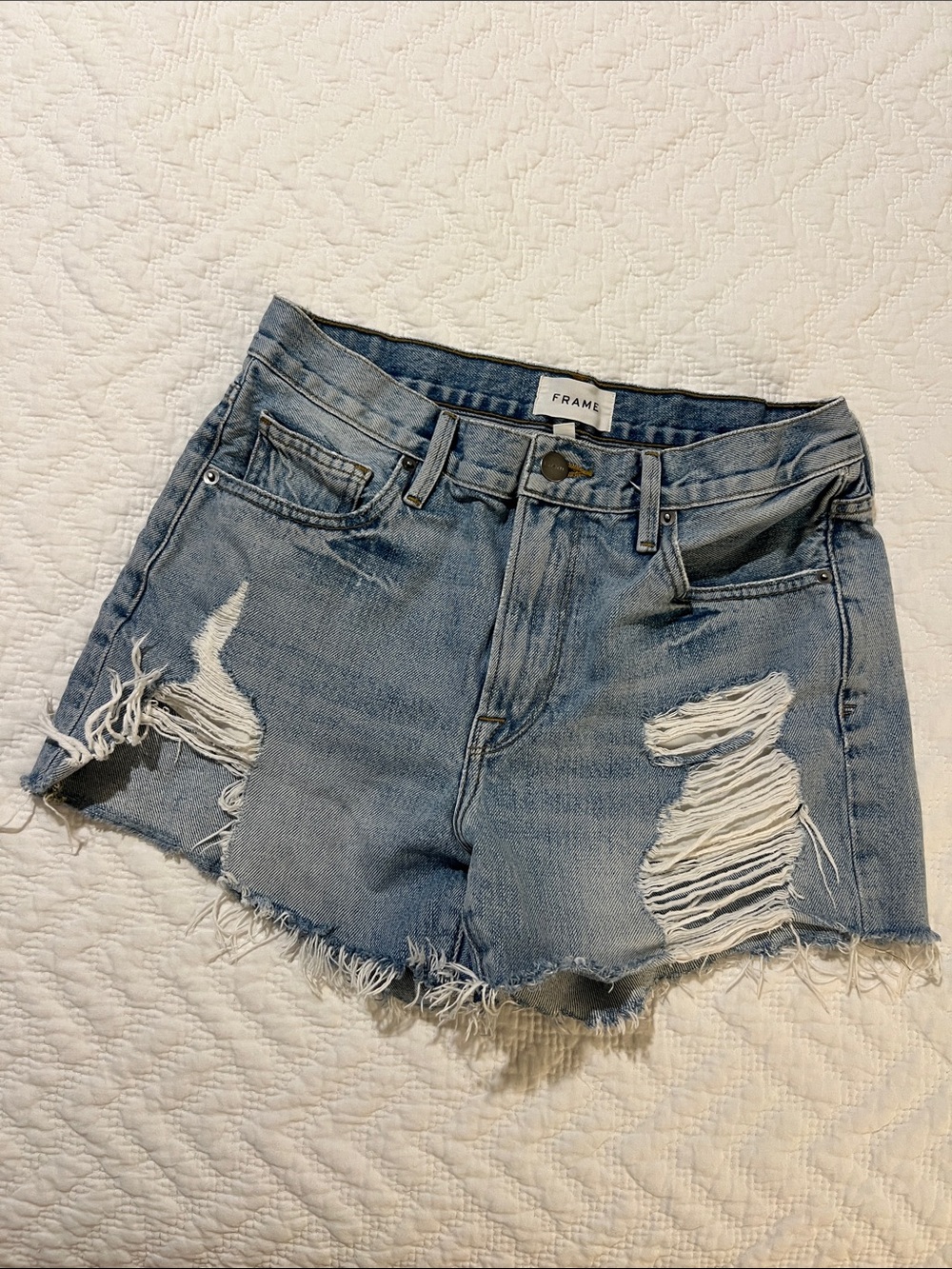 High rise denim shorts.